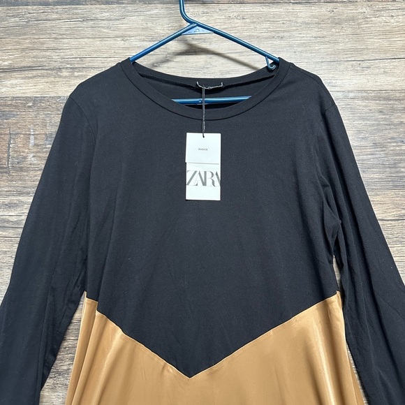 Zara Black and Tan A-Line Maxi Dress with Long Sleeves for Cocktail Events - Picture 9 of 9